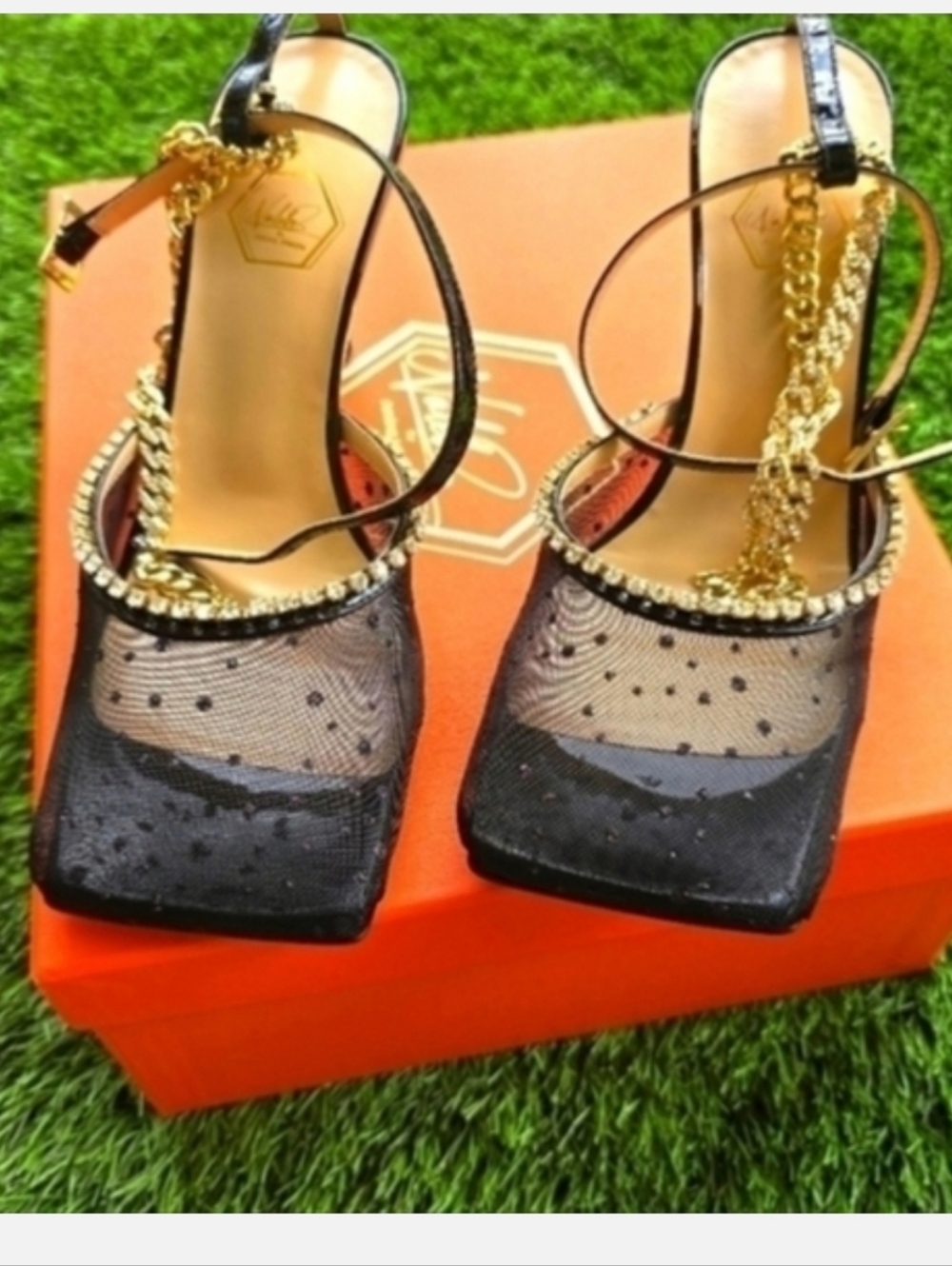 Saks Fifth Avenue Nalebe Stellar Mesh Pumps Black Sz 8 Crystal Chain Heels
